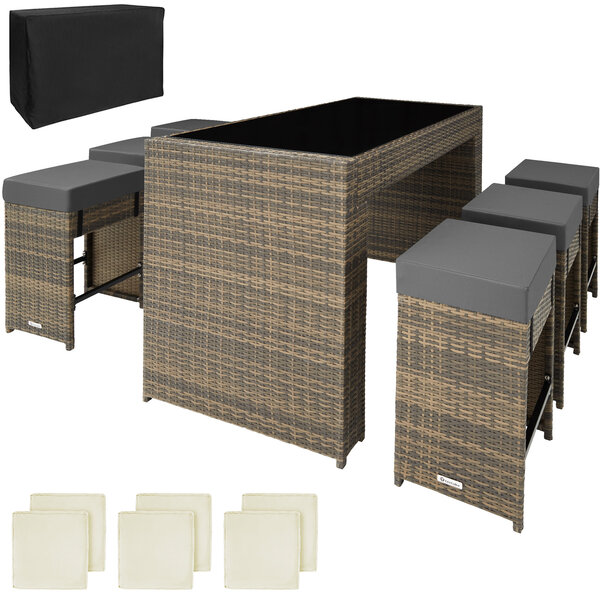 Tectake salon de jardin ibiza 6 places avec 2 sets de housses + housse de protection - marron naturel