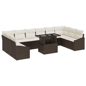 vidaXL Ensemble de canapé de jardin avec coussin 11 Pièces Marron  Crème