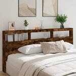 vidaXL Armoire tête de lit avec LED chêne fumé 220x17x102 cm