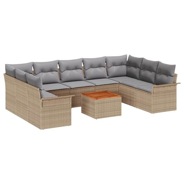 vidaXL Ensemble de canapé de jardin 10 Pièces Beige Poly rotin