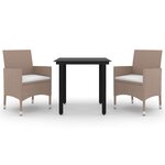 vidaXL Ensemble à manger de jardin coussins 3 Pièces Résine tressée Verre