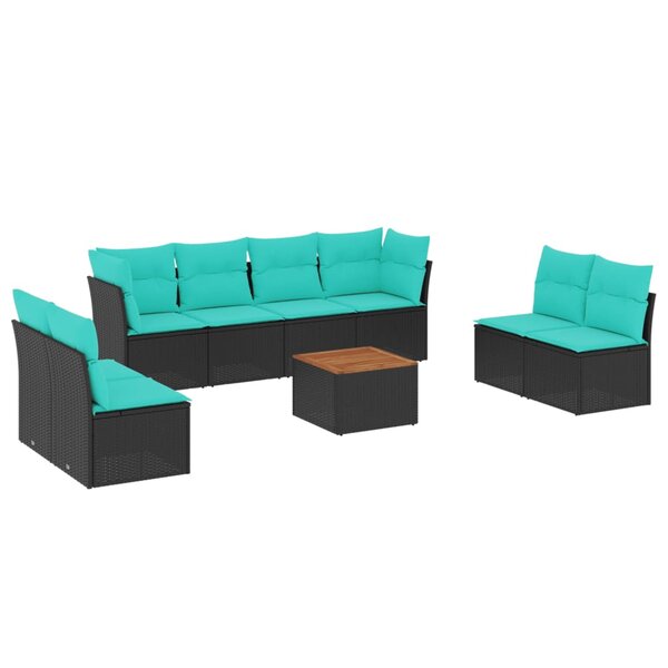 vidaXL Salon de jardin 9 Pièces avec coussins noir résine tressée