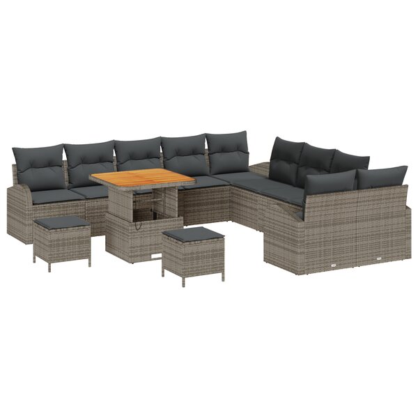 Ensemble de Canapé de Jardin de 13 pièces avec Coussins en Poly Rotin Gris