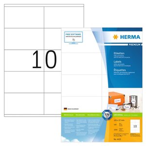 HERMA Étiquettes permanentes PREMIUM A4 105x57 mm 100 Feuilles