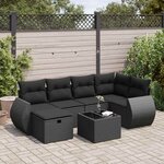 vidaXL Salon de jardin 7 Pièces avec coussins noir résine tressée