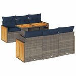 vidaXL Salon de jardin avec coussins 7 Pièces gris résine tressée acacia