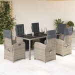 vidaXL Ensemble à manger de jardin et coussins 7 Pièces gris rotin