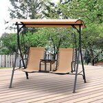 Balancelle de jardin 2 places table d'appoint pivotante + rangement intégré inclinaison toit réglable acier noir polyester beige