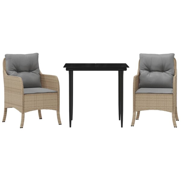 vidaXL Ensemble à manger de jardin et coussins 3 Pièces Beige poly rotin