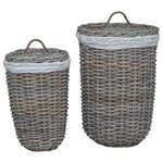 vidaXL Panier à linge avec couvercle 2 Pièces Gris Kubu Rattan Kubu