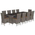 vidaXL Ensemble à manger de jardin 11Pièces avec coussins gris poly rotin