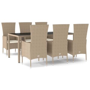 vidaXL Ensemble à manger de jardin et coussins 7 Pièces beige poly rotin