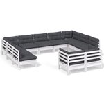 vidaXL Salon de jardin 11 Pièces avec coussins blanc bois de pin solide