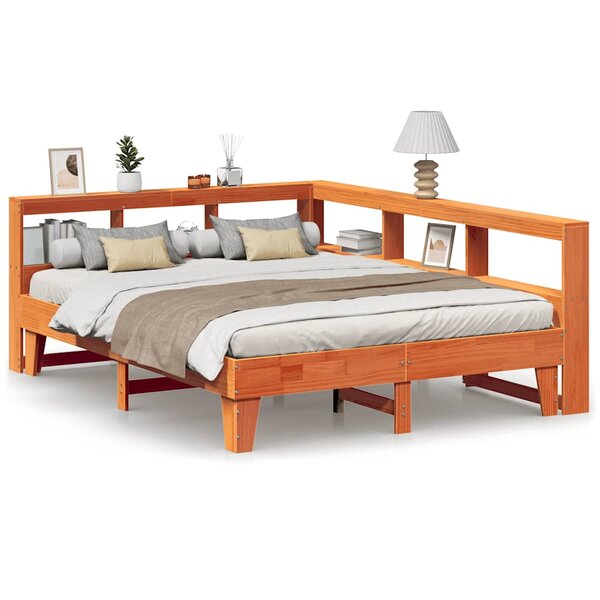 vidaXL Lit bibliothèque sans matelas cire marron 150x200 cm pin massif