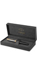 Parker sonnet premium  stylo plume  métal et laque noire  plume moyenne 18k  cartouche encre noire  coffret cadeau