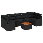 vidaXL Ensemble de canapé de jardin 8 pièces avec coussins noir poly rattan acacia