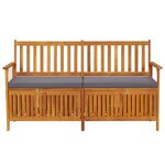 vidaXL Banc de rangement avec coussin 148 cm Bois d'acacia solide