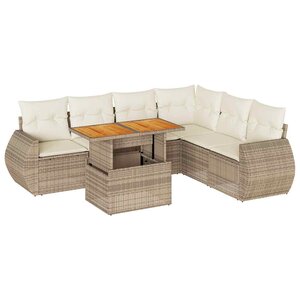vidaXL Salon de jardin avec coussins 7 Pièces beige résine tressée