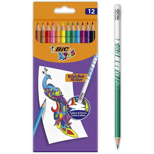 Pochette de 12 crayons de couleur Kids Evolution Illusion Effaçables BIC