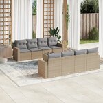 vidaXL Salon de jardin avec coussins 9 Pièces beige résine tressée