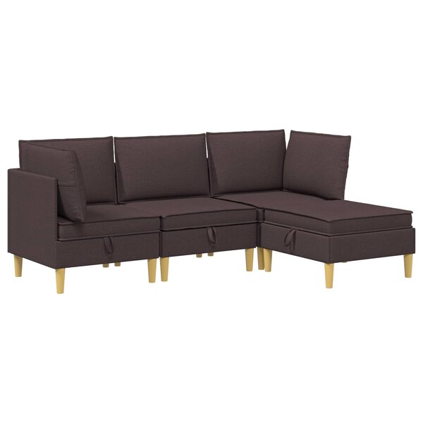 vidaXL Canapé modulaire avec rangement 4 Pièces Marron foncé Tissu