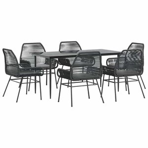 vidaXL Ensemble à manger de jardin coussins 7Pièces noir poly rotin verre