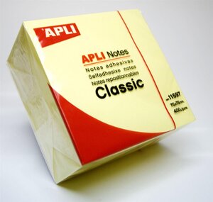 Cube de 400 notes adhésif repositionnable 75 x 75 mm apli