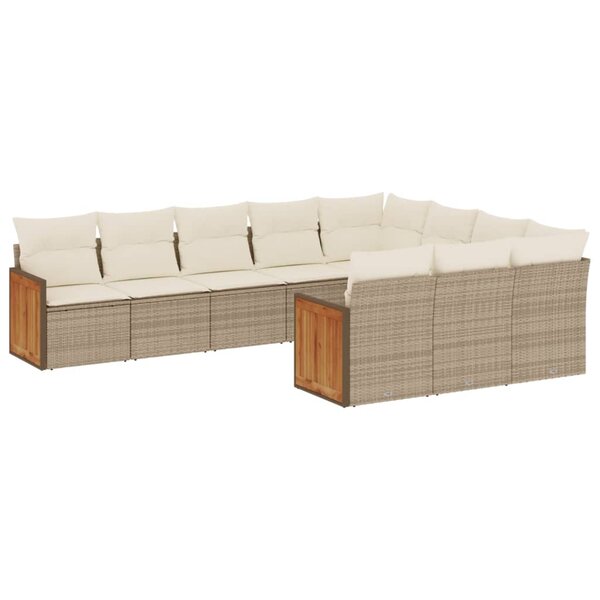 vidaXL Salon de jardin avec coussins 10 Pièces beige résine tressée
