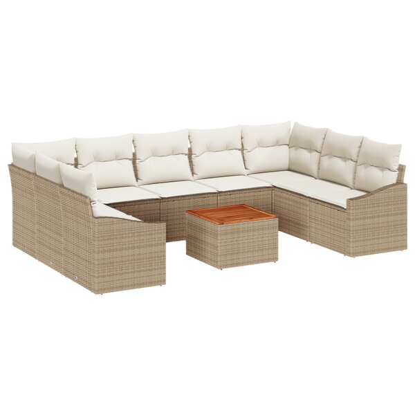 vidaXL Ensemble de canapé de jardin de 10 pièces avec coussins beiges en rotin synthétique et acacia