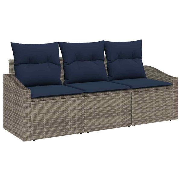 vidaXL Ensemble de canapé de jardin avec coussin 3 Pièces Gris et marine