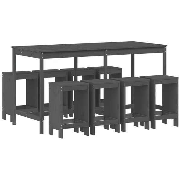 vidaXL Ensemble de bar de jardin 9 Pièces gris bois de pin massif