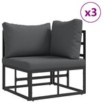 vidaXL Ensemble de canapé de jardin avec coussin 11 Pièces Noir Aluminium