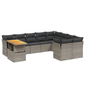 vidaXL Salon de jardin avec coussins 10 Pièces gris résine tressée