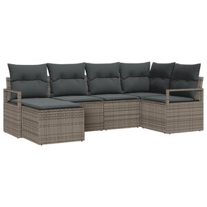 vidaXL Ensemble de canapés de jardin 6 pièces avec coussins gris poly rotin