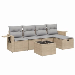 vidaXL Salon de jardin avec coussins 6Pièces mélange beige résine tressée