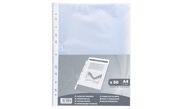 Sachet de 50 pochettes perforées polypropylène Grainé 38 microns - A4 EXACOMPTA