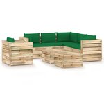 vidaXL Salon de jardin 8 Pièces avec coussins Bois imprégné de vert