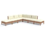 vidaXL Salon de jardin 7 Pièces avec coussins Marron miel Bois de pin