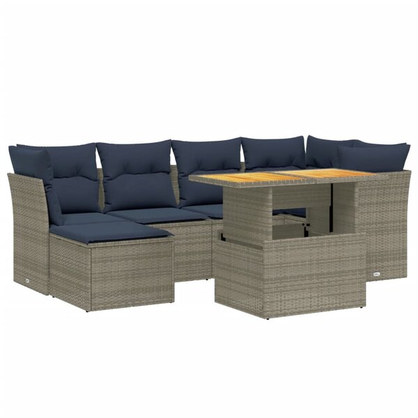 vidaXL Salon de jardin 7 Pièces avec coussins gris résine tressée