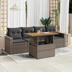 vidaXL Salon de jardin 5 Pièces avec coussins gris résine tressée
