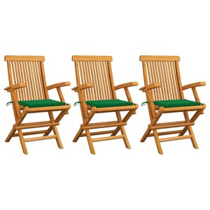vidaXL Chaises de jardin avec coussins vert 3 Pièces Bois de teck massif