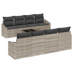 vidaXL Ensemble de Canapés avec coussin 9 Pièces Gris clair polyrotin