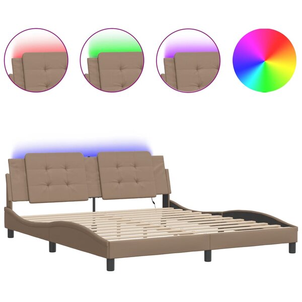 vidaXL Cadre de lit avec LED sans matelas Zadar cappuccino 180x200 cm
