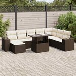 vidaXL Salon de jardin avec coussins 9 Pièces marron résine tressée