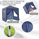 Tonnelle de jardin tente pliante barnum pop-up 2 x 2 m 4 parois latérales amovibles 2 fenêtres sac de transport pour camping  festival  plage  jardin bleu