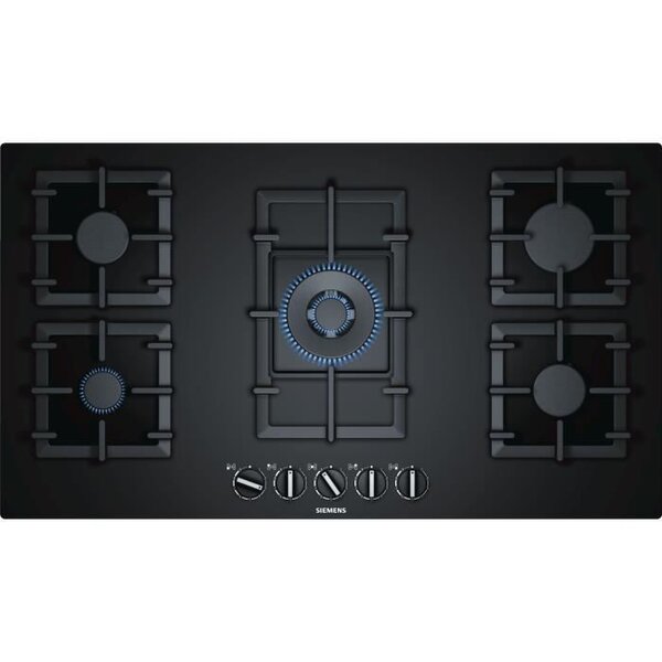 Siemens ep9a6qb90 table gaz - 90cm - 4f+wok - flamesl - verre noir