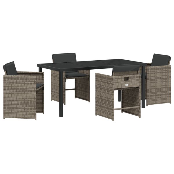 vidaXL Ensemble de salle à manger de jardin 5 pièces avec coussins gris en poly rotin