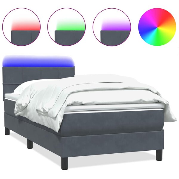 vidaXL Sommier à lattes de lit et matelas et LED gris foncé 90x210 cm velours