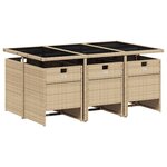 vidaXL Ensemble à manger de jardin et coussins 7 Pièces beige poly rotin