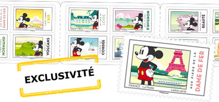Carnet 12 timbres - Mickey & la France - Lettre verte